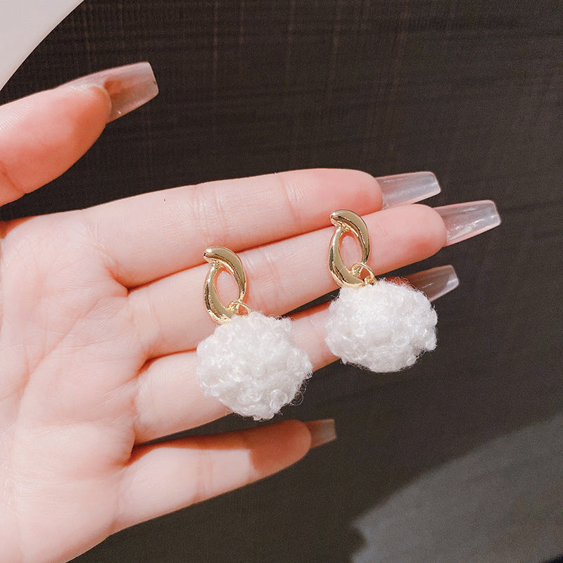 Temperament Wild Cute Lamb Wool Ball Earrings