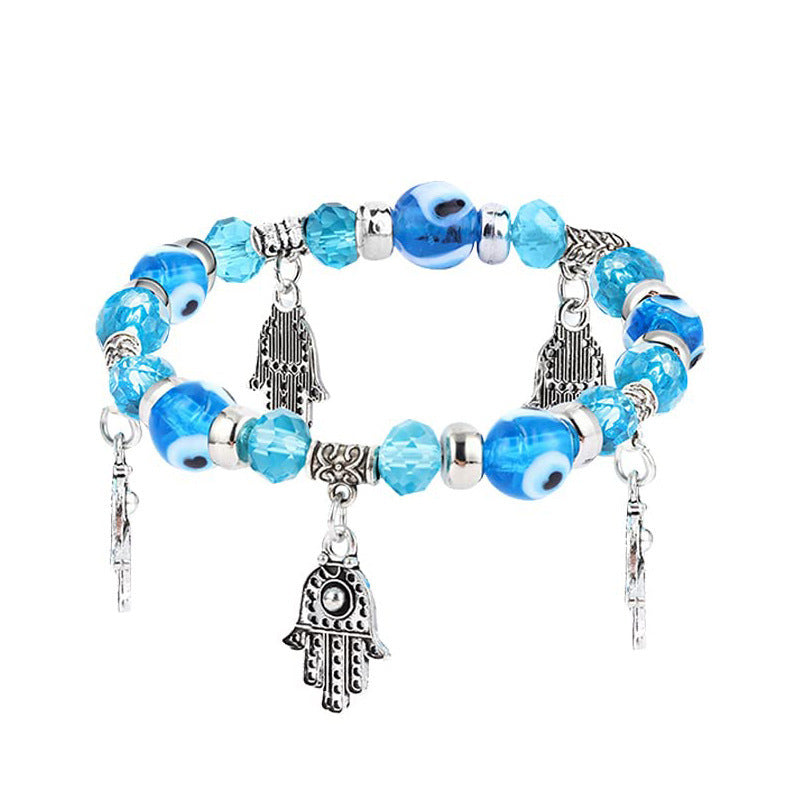 Fatima Palm Beaded Resin Glaze Blue Bracelets