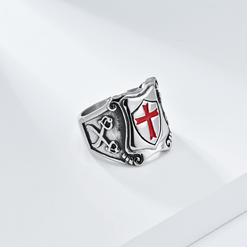 Men's Cross Eastward Legion Shield Titanium Steel Rings