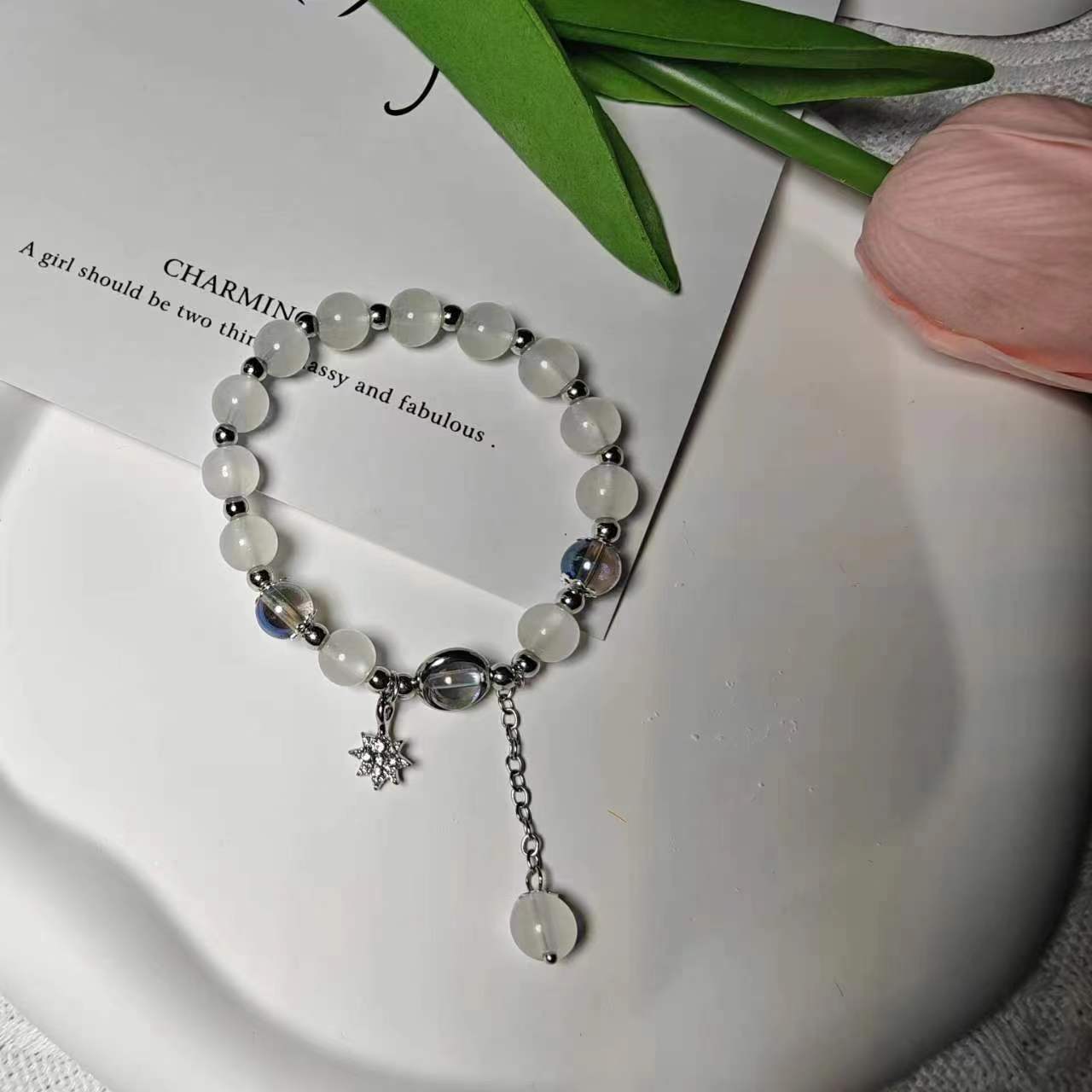 Imitation Opal Female Design Gray Moonstone Bracelets