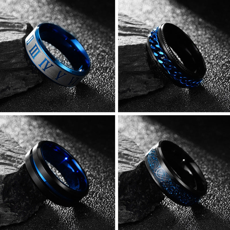 Ornament Suit Stainless Steel Roman Numeral Dragon Rings