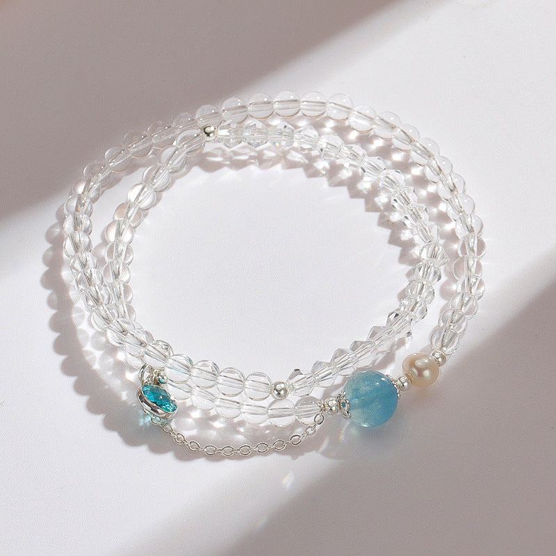 Chinese Style White Crystal Aquamarine Double Circle Bracelets