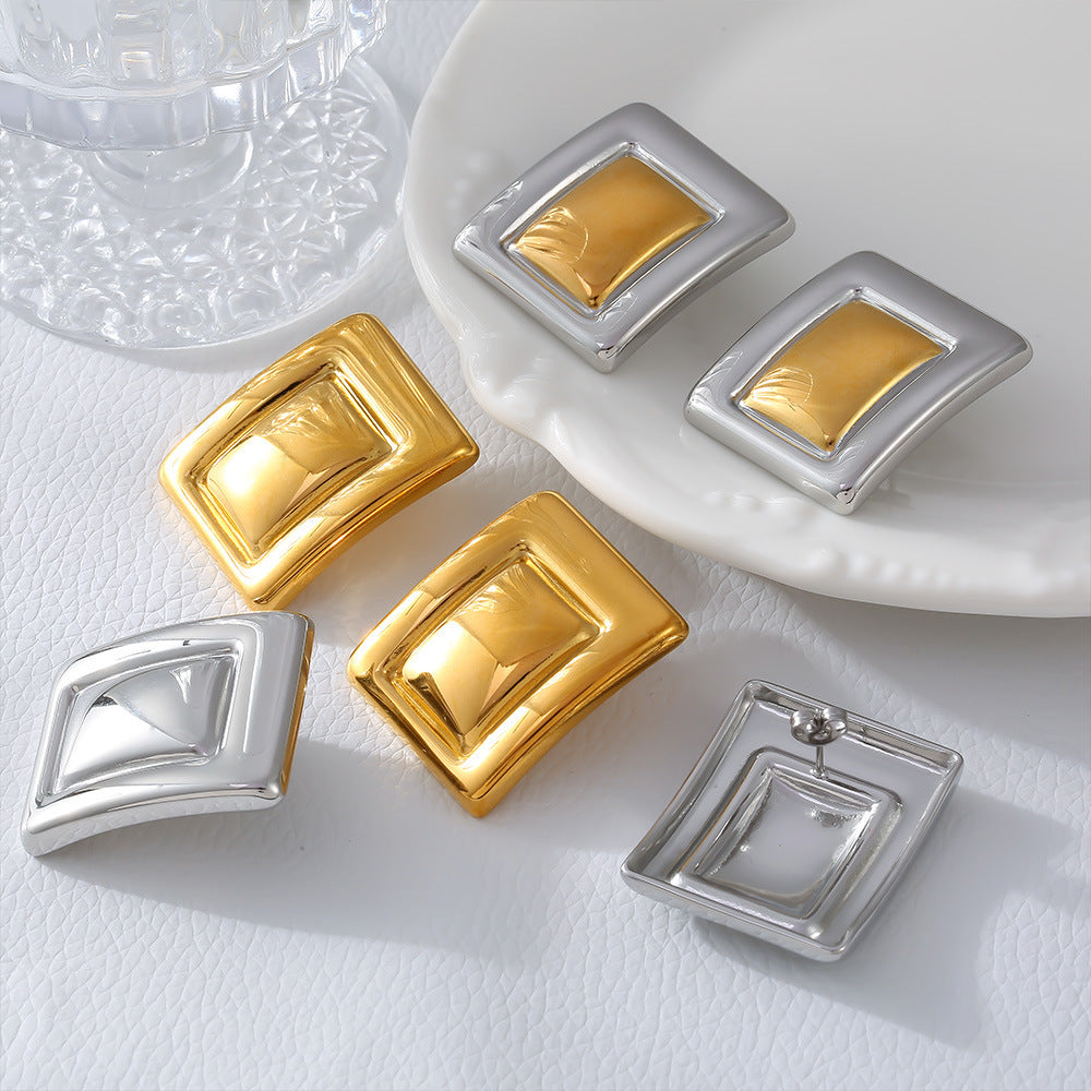 Women's Stainless Steel Rectangular Color Matching Trendy Rings