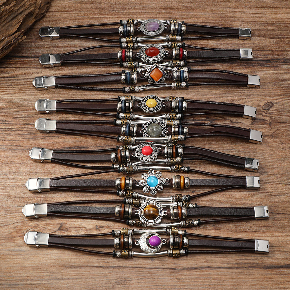 Retro Artistic Style Colorful Turquoise Natural Bracelets