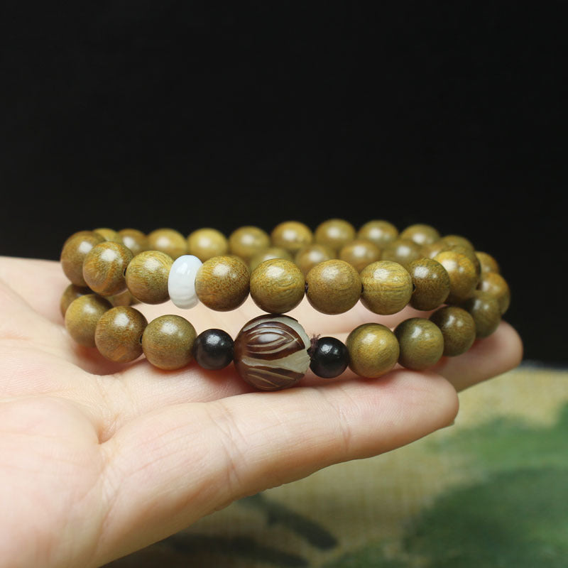 Green Sandalwood Beads Bodhi Root Carved Lotus Bracelets