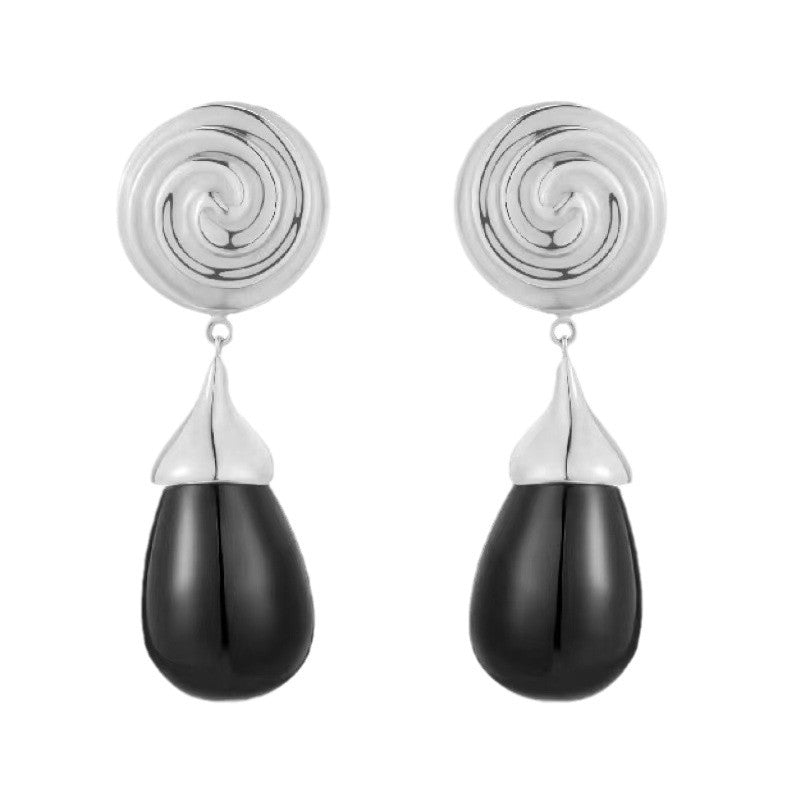 Vortex Dangling Beads Obsidian Copper Plated Earrings