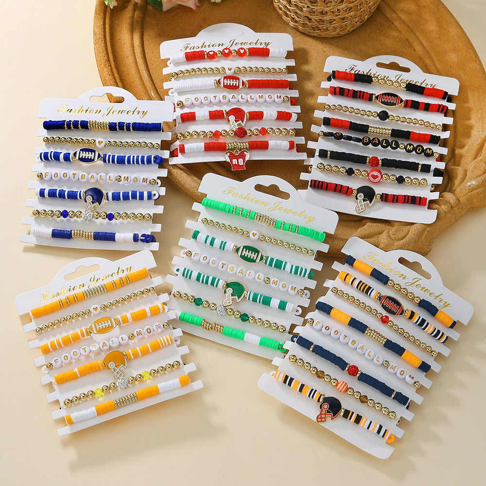 Baseball Sports Set Polymer Clay Rugby Colorful Bracelets