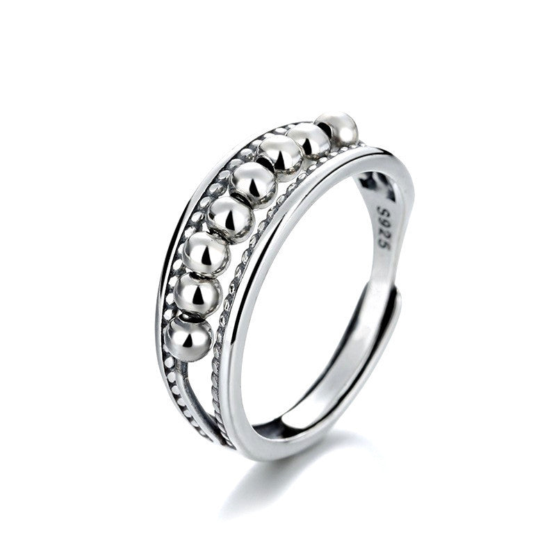 Women's Distressed Thai Sier Anxiety Three-ring Smart Index Rings