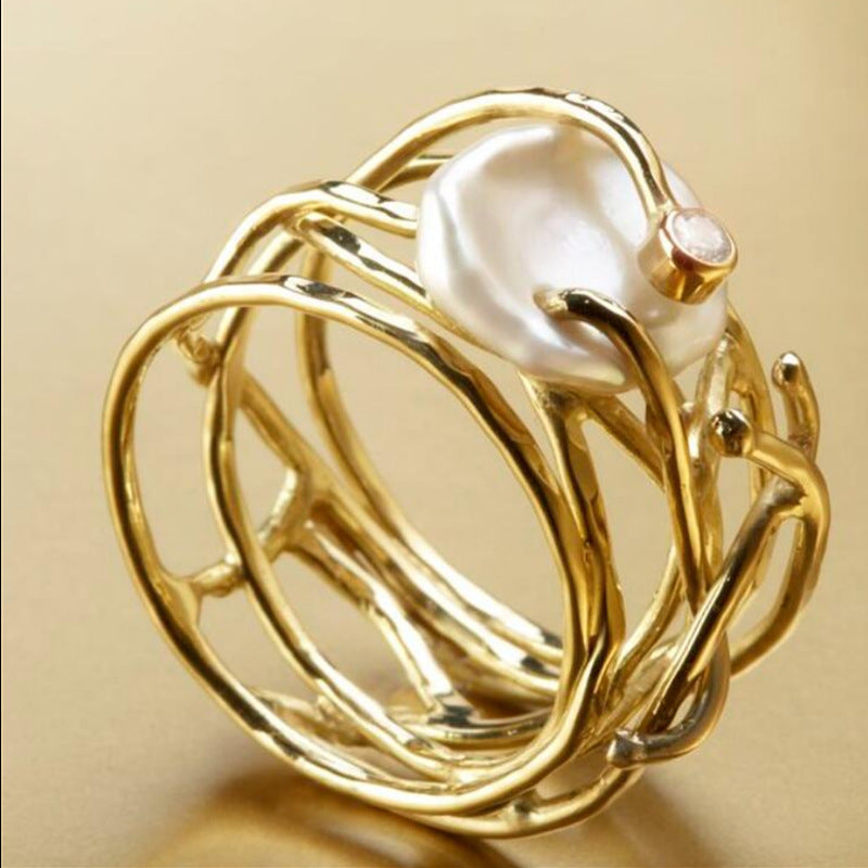 Hollow White Irregular Pearl Creative Personalized Rings