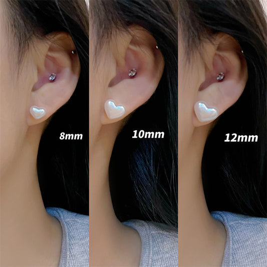 Elegant Heart Pearl Earings Set Mermaid Light Luxury High-grade Rings