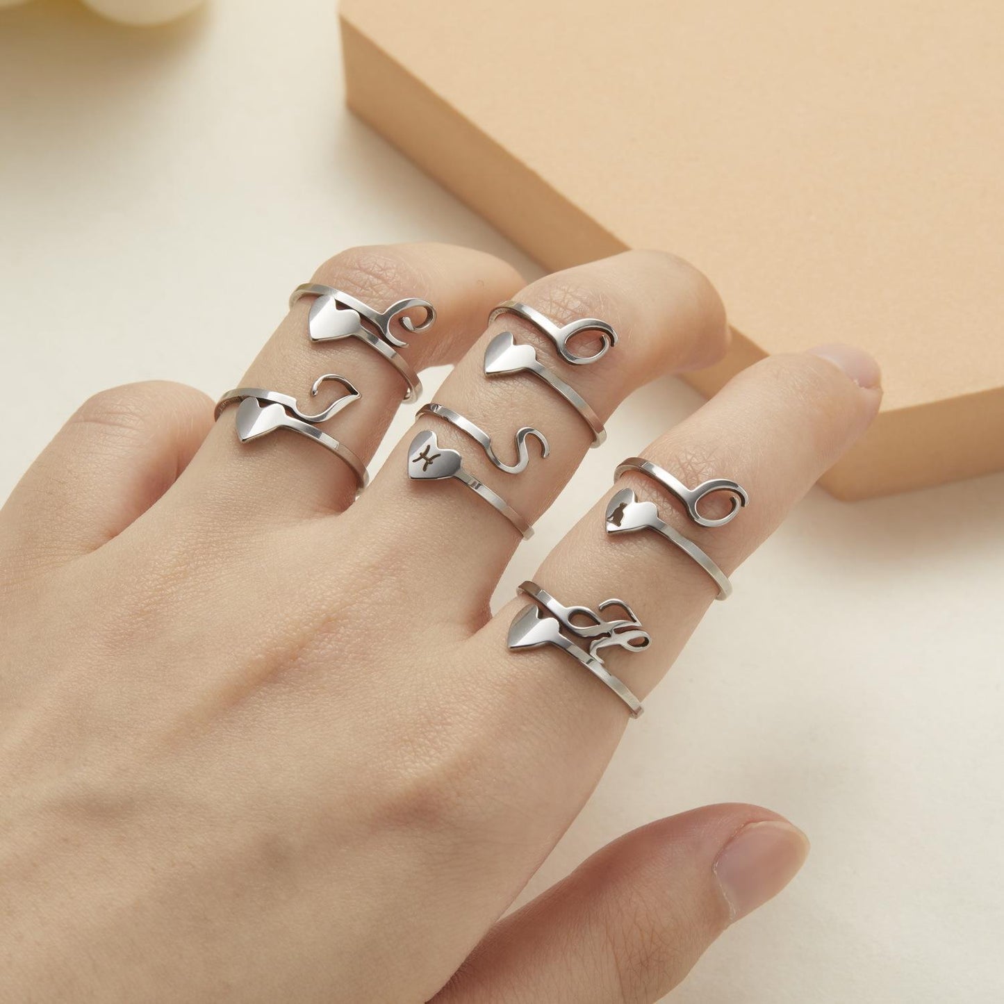 Letter Stainless Steel Open Three-dimensional Love Rings