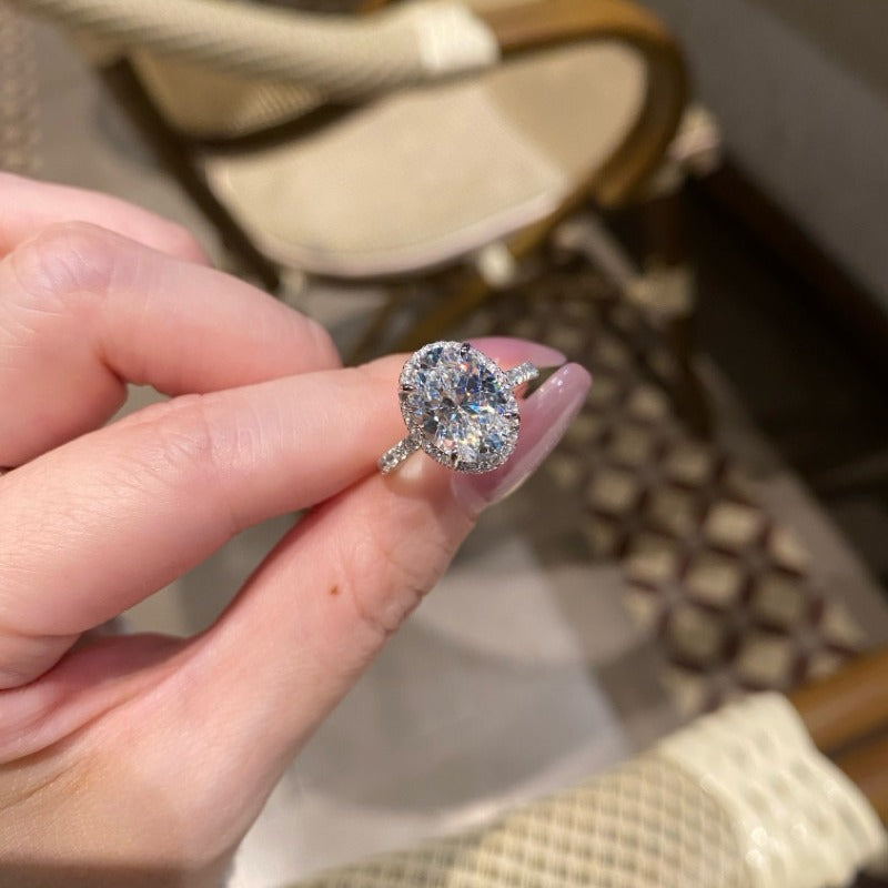 Women's Live Broadcast High Carbon Diamond Sterling Sier Big Oval Rings