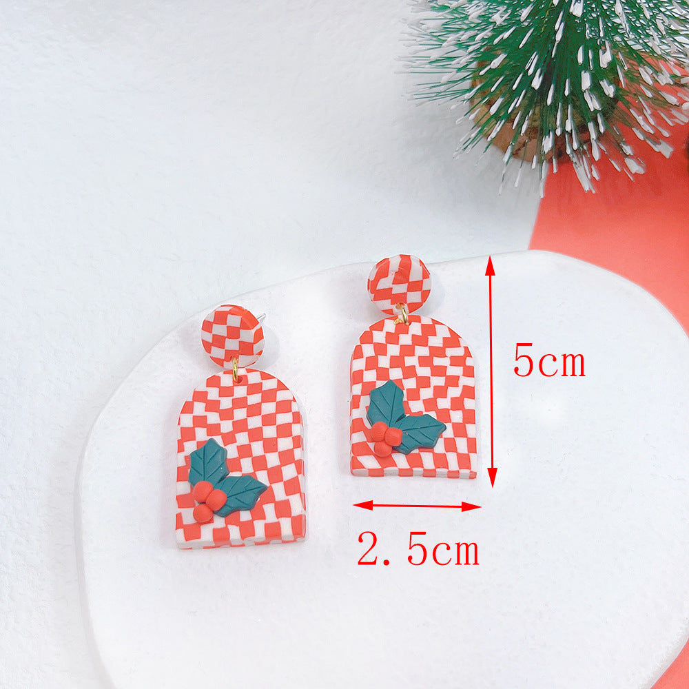 Christmas Jewelry Plaid Geometric Snowman Ear Earrings