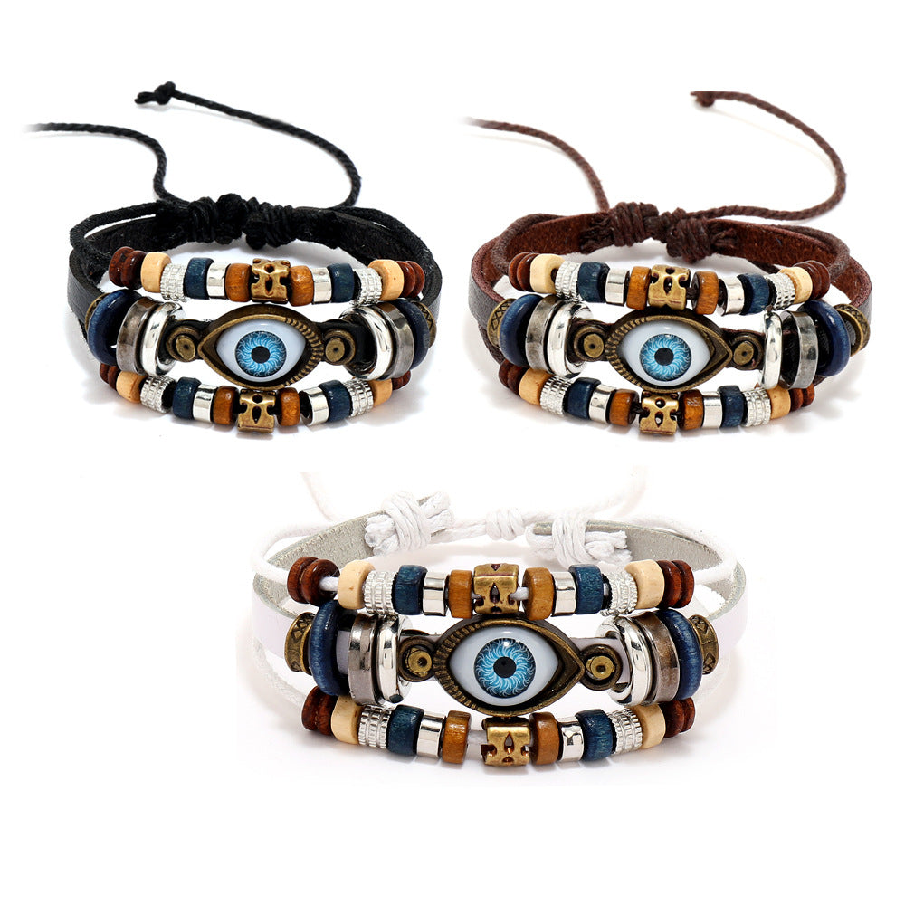 Retro Fashion Hand-woven Eyes Leather Ethnic Bracelets