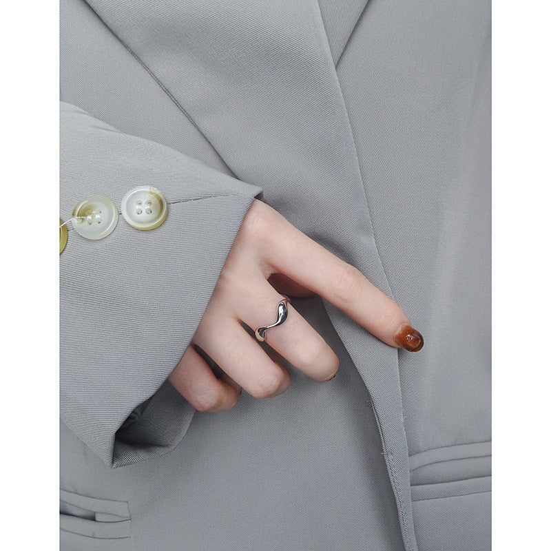Special Interest Light Luxury Design Personality Irregular Flowing Sterling Rings