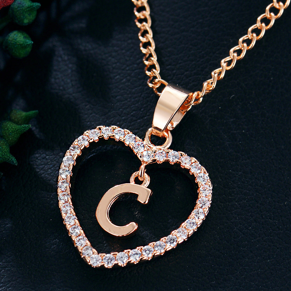 Letter Heart-shaped Zircon Jewelry Clavicle Chain Necklaces