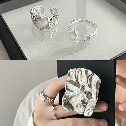 Irregular High-grade Moonstone Female Hollow Niche Design Rings