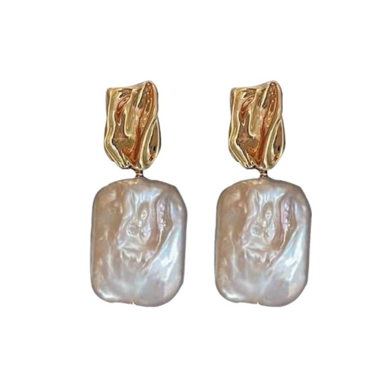 Women's Pearl Square Sier Needle Light Luxury Simple Earrings