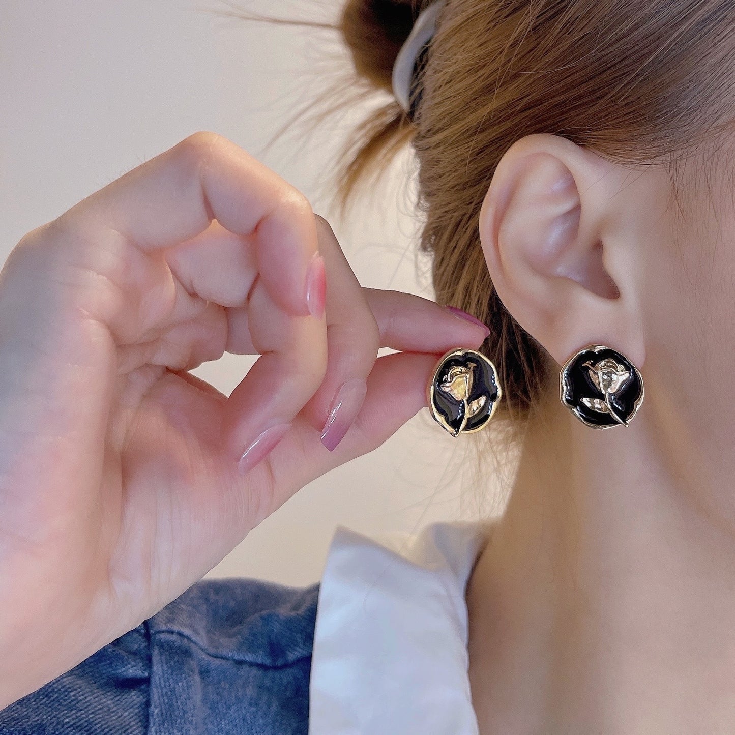 French Retro Rose Sier Fashion Style Niche Earrings