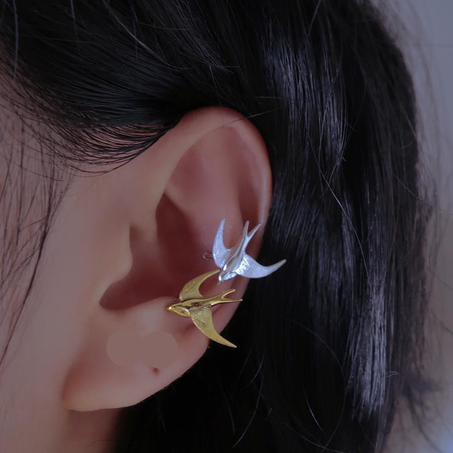 Women's Style Fashionable Swallow Ear Imitation Sier Clip Retro Earrings
