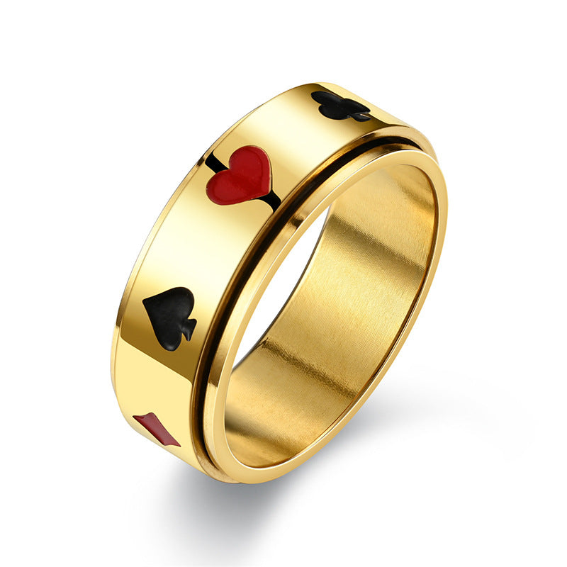 Spade Red Peach Plum Cube Playing Card Pattern Rings