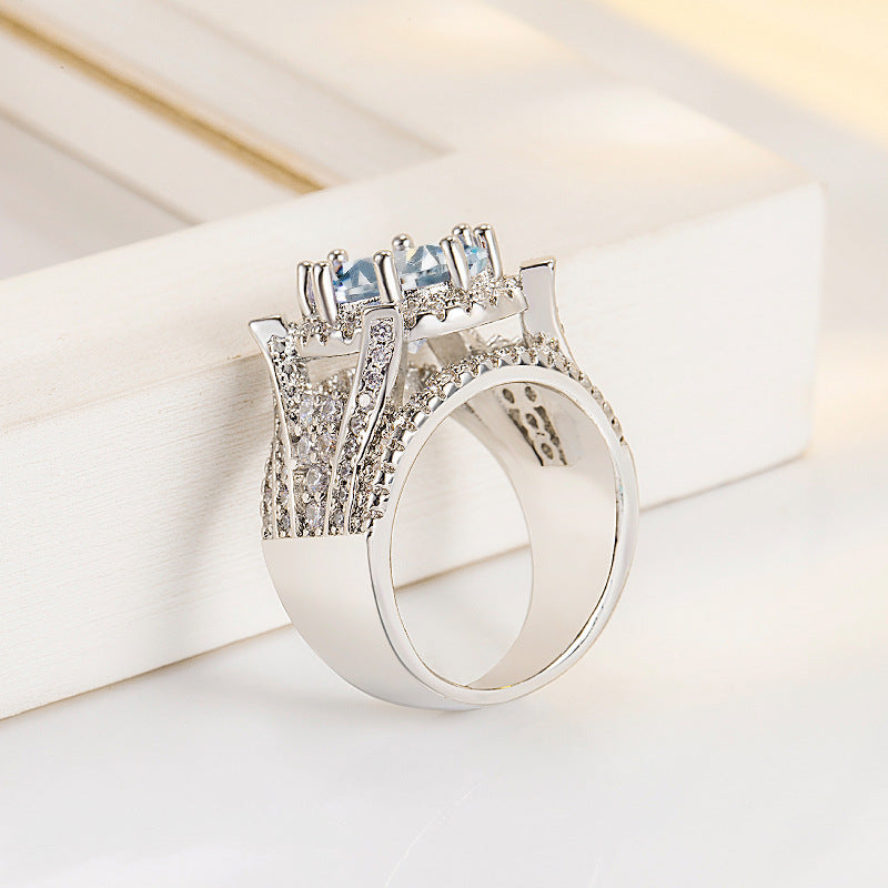 Full Diamond Flower Micro Inlaid Zircon Eight Claw Rings