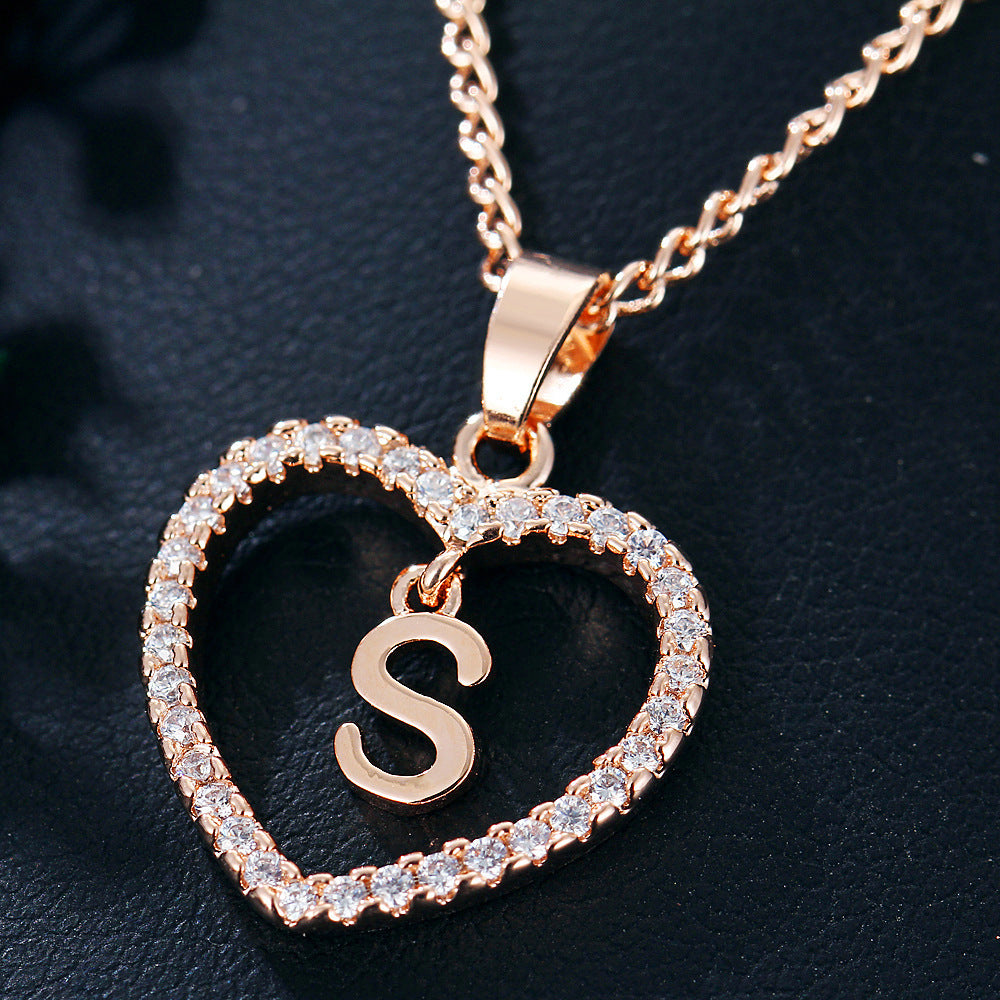 Letter Heart-shaped Zircon Jewelry Clavicle Chain Necklaces