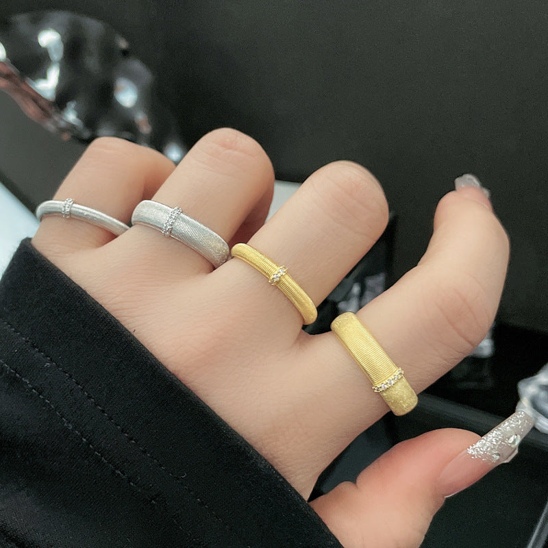 Style Brushed Chinese Narrow Striped Texture Rings