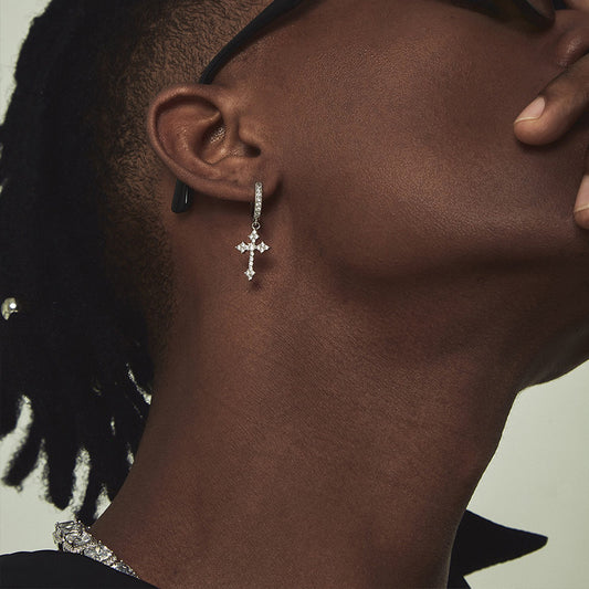 Zircon Cross Boys Hip Hop Temperament Style Minority Earrings