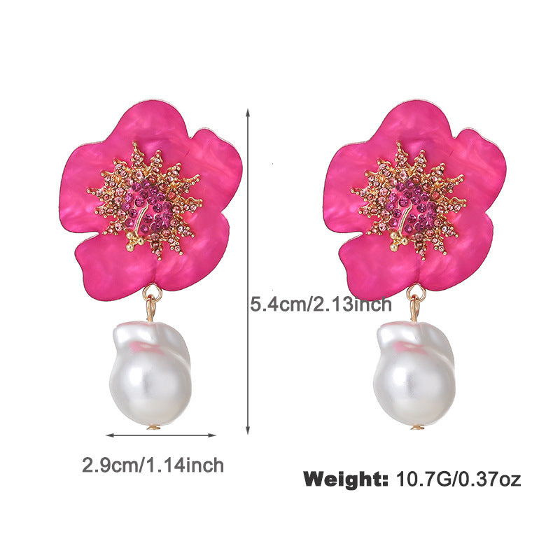 Acrylic Flower Alloy Spot Drill Fashion Earrings
