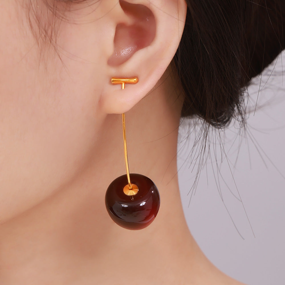 Cherry Long Female Personality Stainless Steel Earrings
