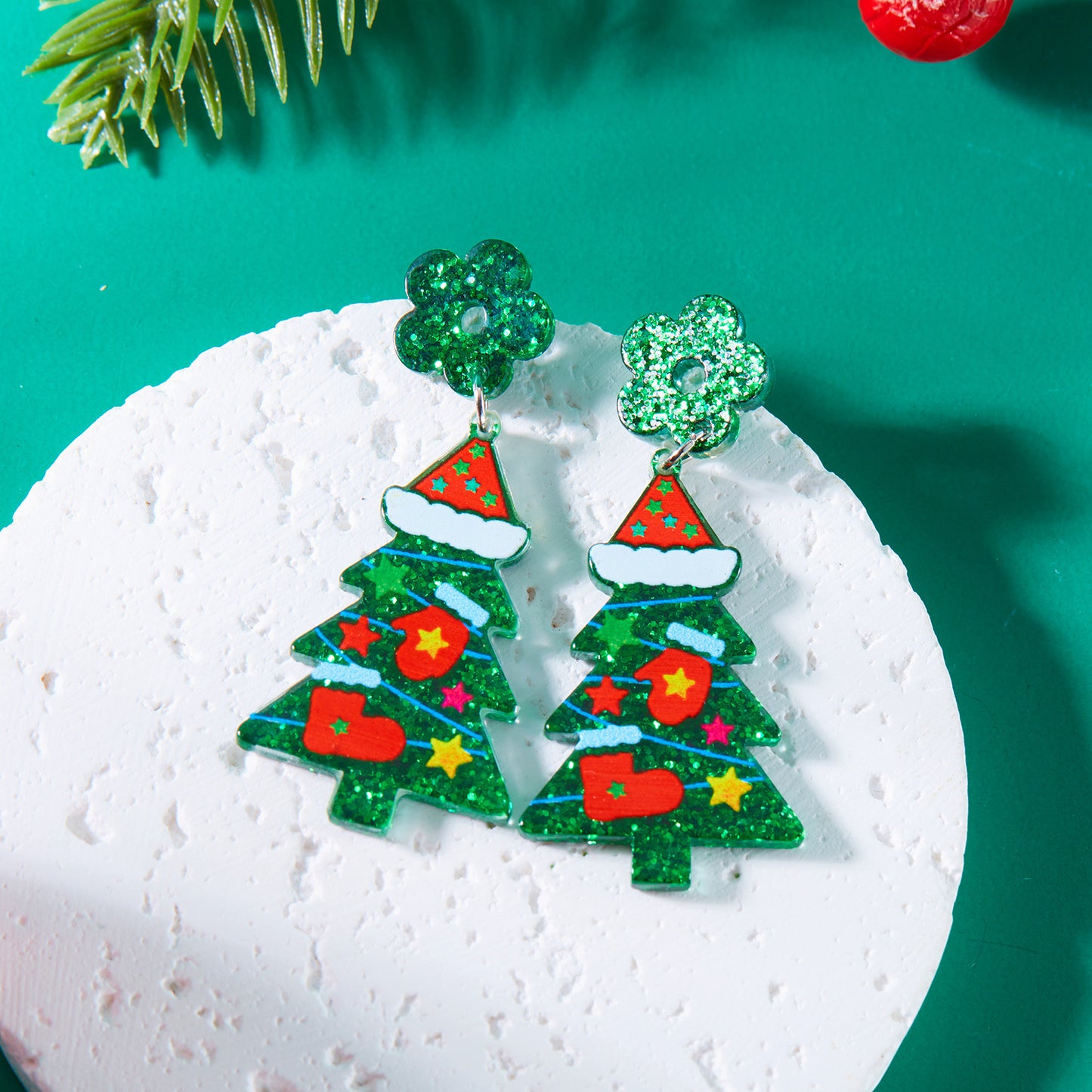 Women's Christmas Creative Cartoon Colorful Tree Acrylic Earrings