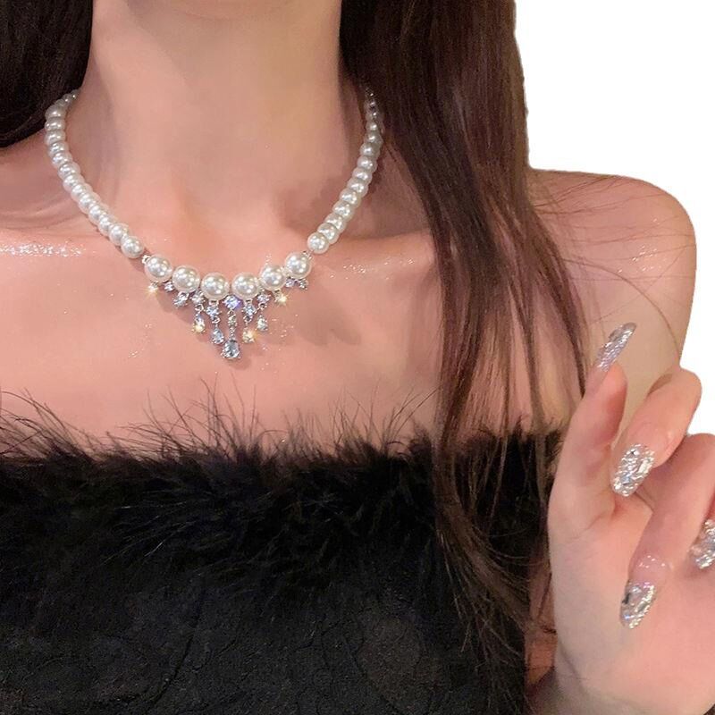 Women's Drop Tassel Pearl Double Layer Temperament Clavicle Chain Necklaces