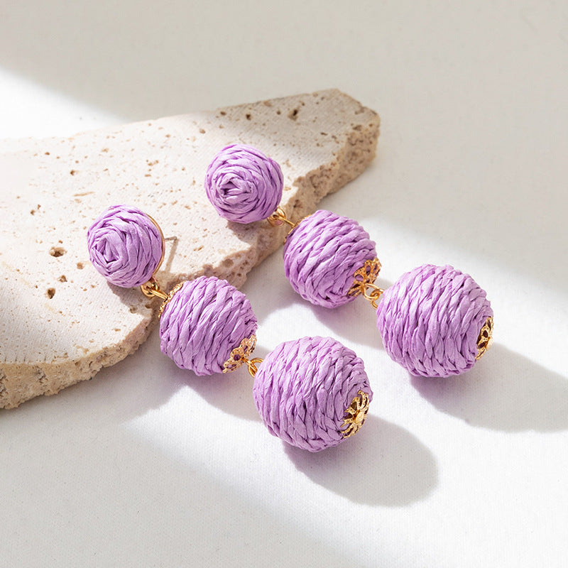 Women's Vacation Style Rattan High-grade Niche Raffia Earrings