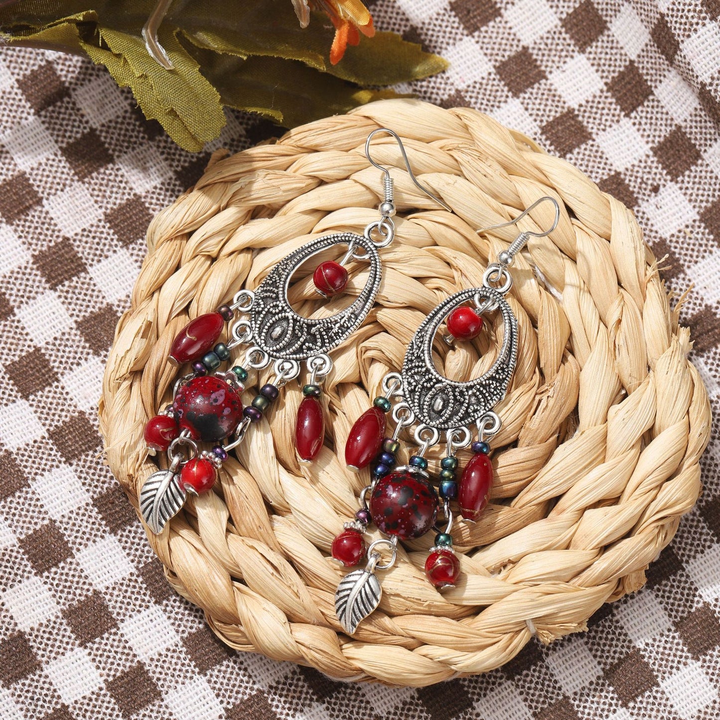 Retro Ethnic Antique Sier Goddess Ornament Earrings