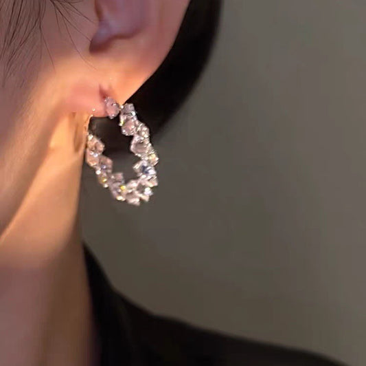 Light Luxury Refined Zircon Ear Design Advanced Sense Round Earrings