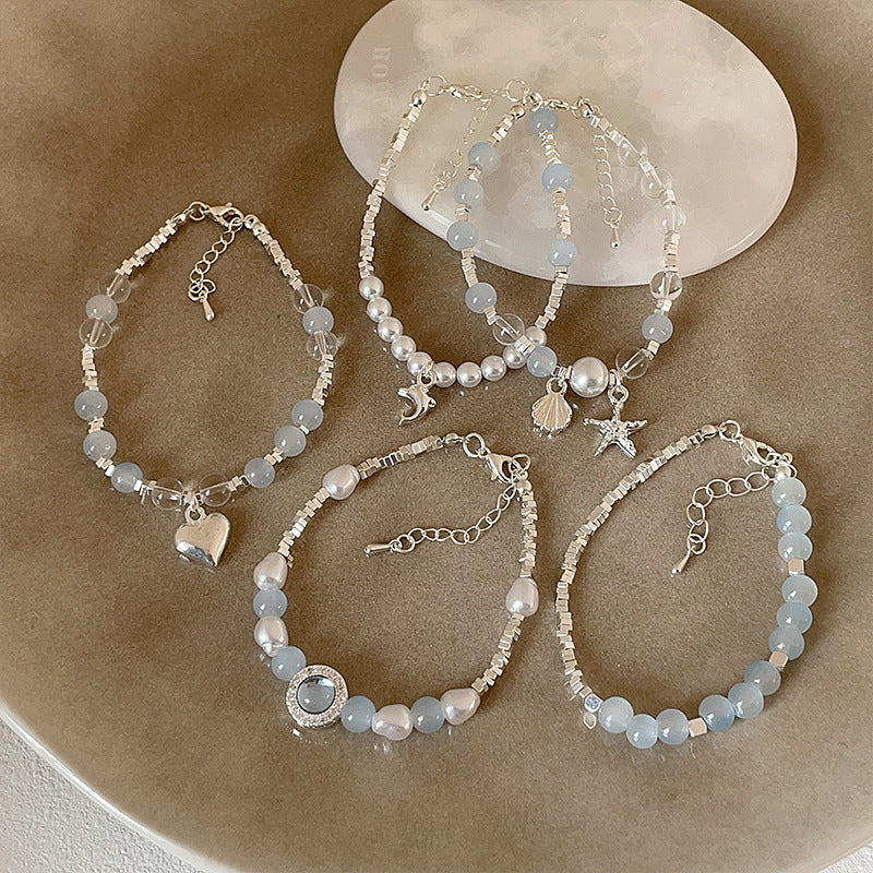 Series Small Pieces Of Sier Natural Stone Beaded Bracelets