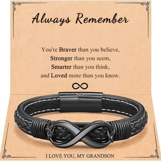 Men's Leather Stainless Steel Black Magnetic Bracelets