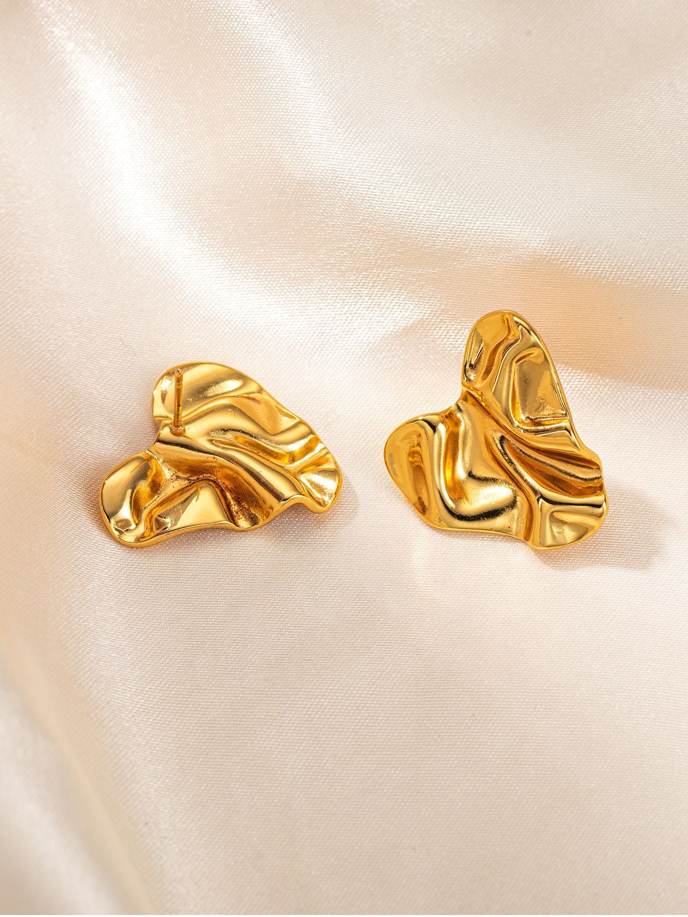 Stainless Steel Ginkgo Leaf Petals Golden Earrings