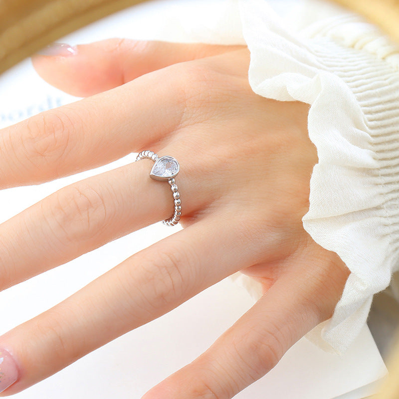 Brass Inlaid Water Drop Rhinestone Open Rings