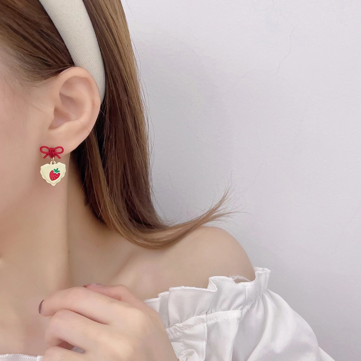 Sier Needle Sweet Loving Heart Strawberry Cherry Earrings
