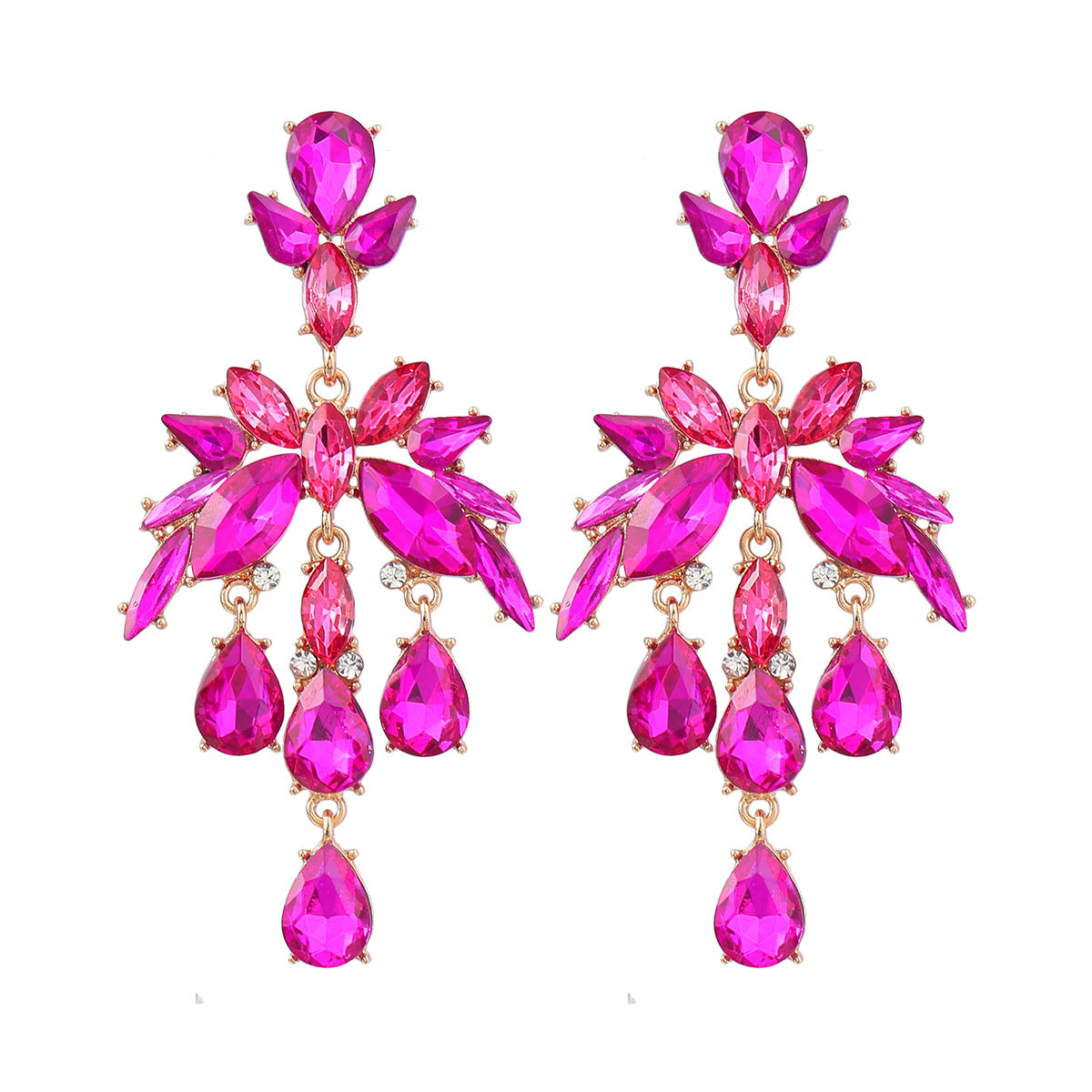 Women's Fashion Style Alloy Diamond Drop-shaped Glass Earrings