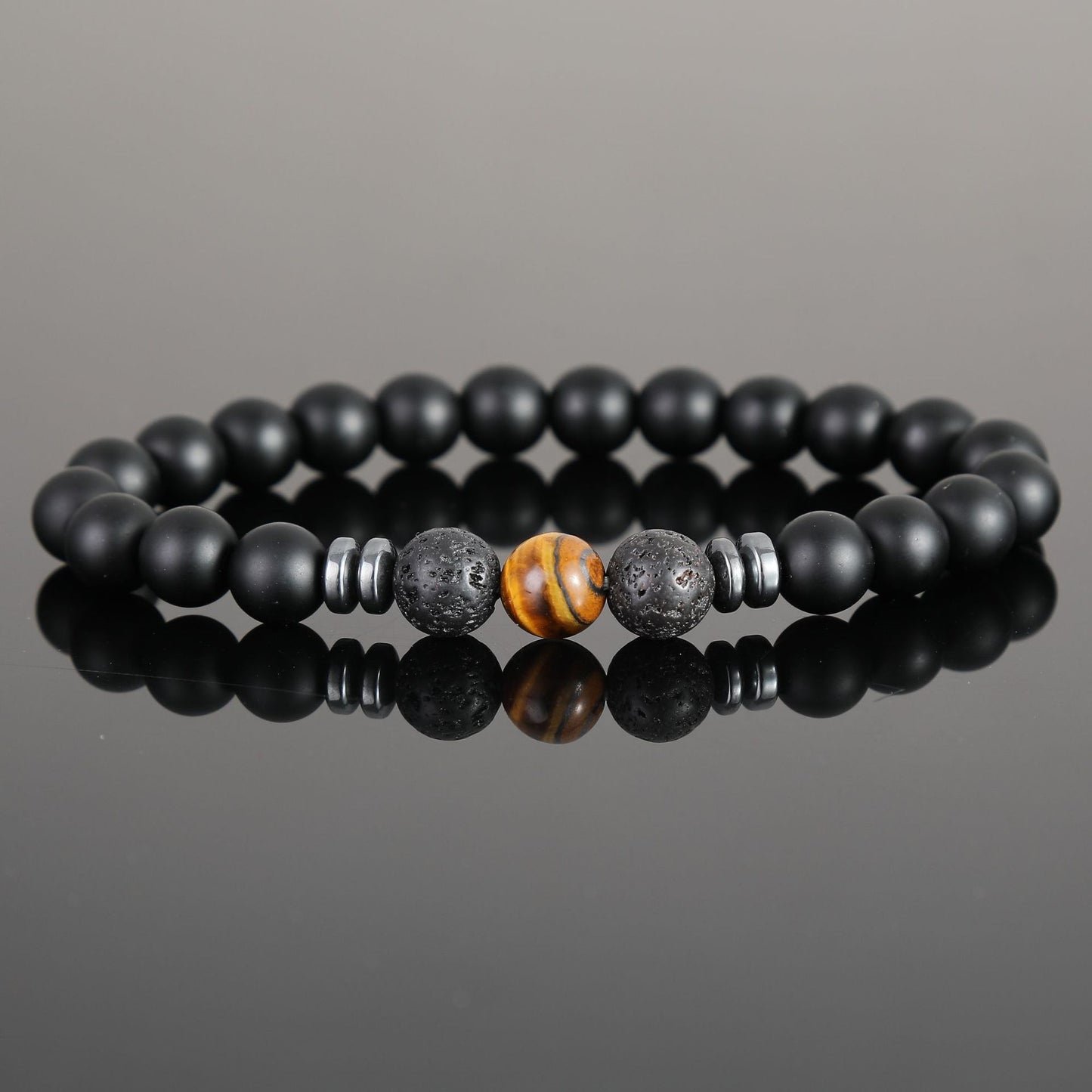 Women's & Men's Black Bead Stone Hematite Spacer Volcanic Bracelets