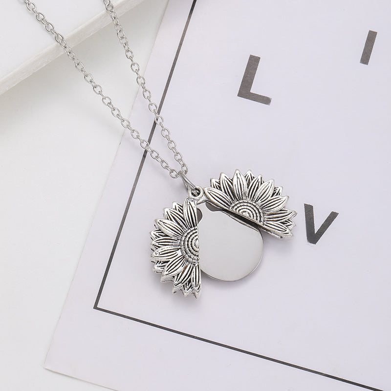 Sunflower Stainless Steel Round Board Blank Necklaces