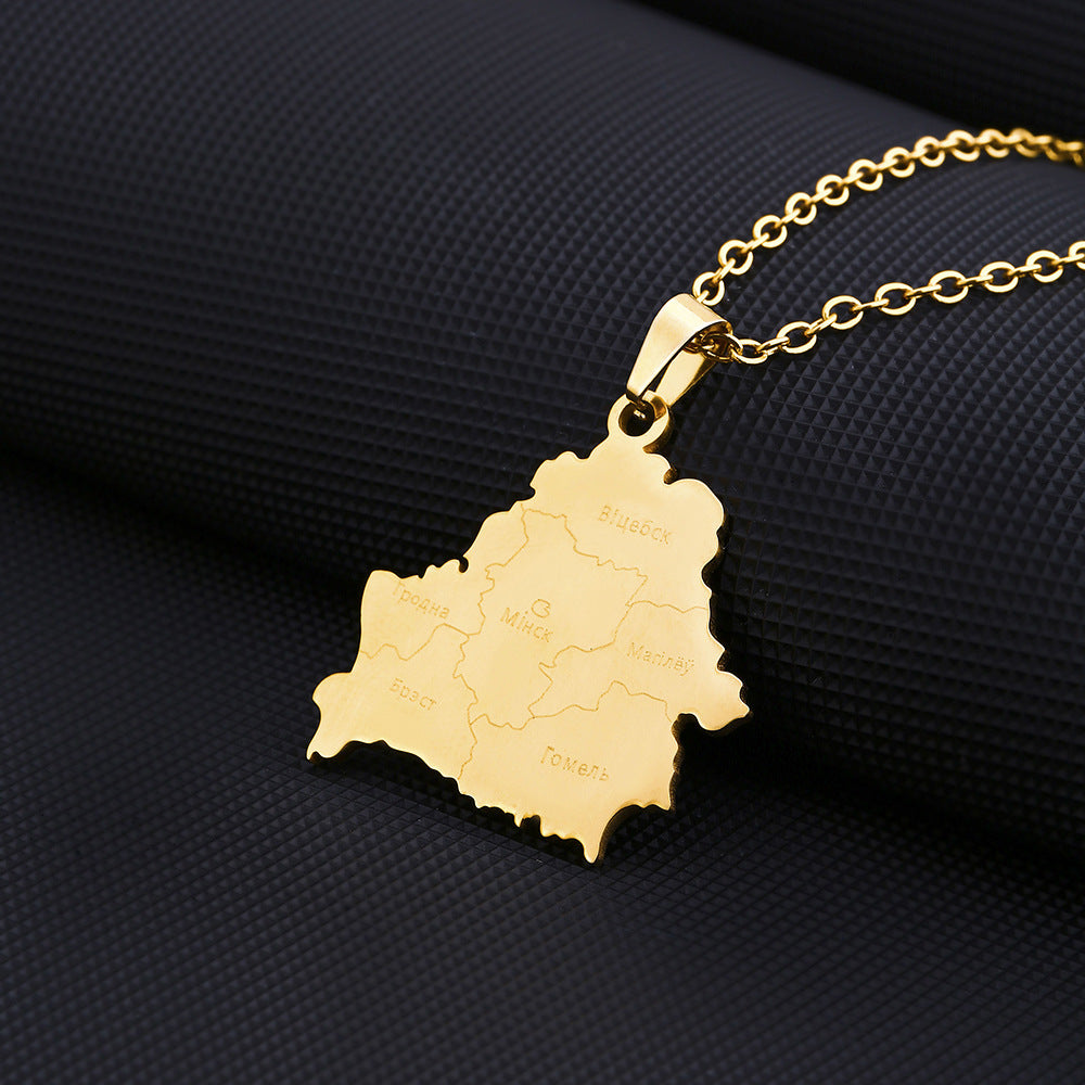 Women's & Men's Titanium Steel Hollow Gold Map Modeling Necklaces