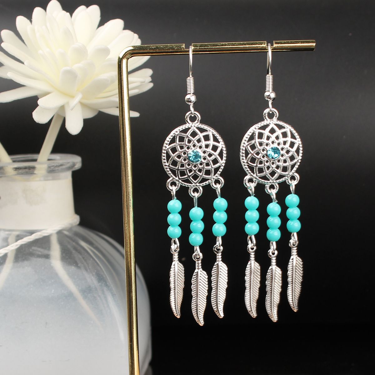 Ethnic Style Miao Sier Turquoise Tassel Earrings