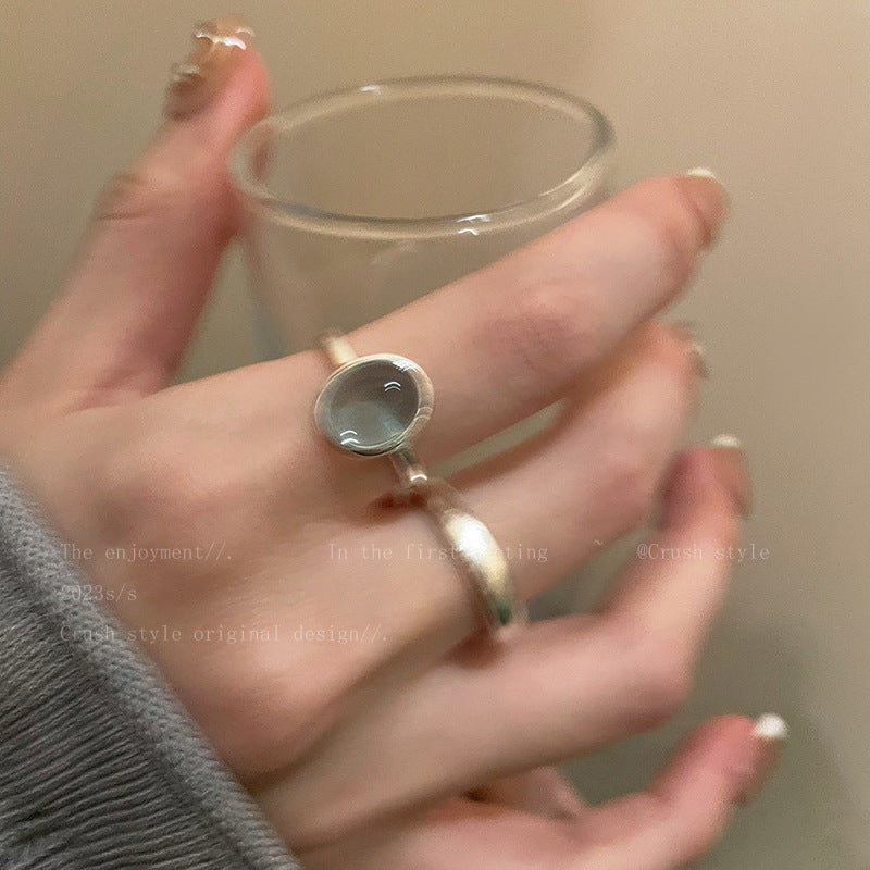 Sier Natural Stone Open Female Design Rings
