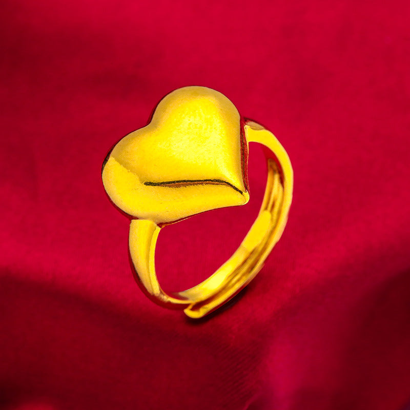 Women's Love Heart-shaped Glossy Alluvial Gold Rings