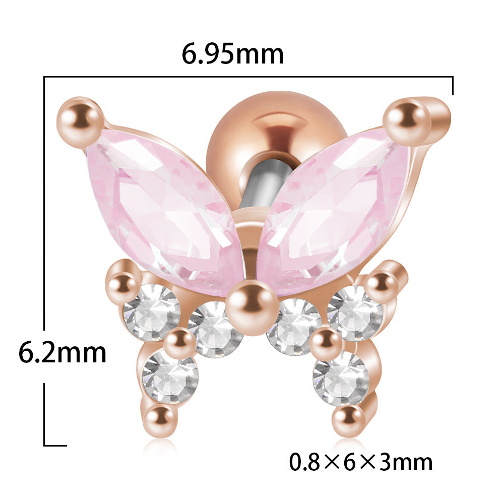Stainless Steel Fashion Zircon Butterfly Personality Earrings