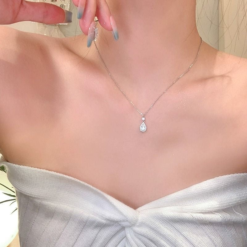 Women's Titanium Steel Water Drop Light Luxury Niche Zircon Necklaces